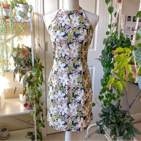 Jodi Kristopher - Vintage 80s/90s Halter Floral Dress - Picture 1 of 9